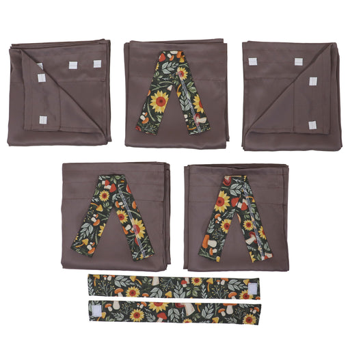 mocha color pop up camper curtain set with super cute flower pattern ties