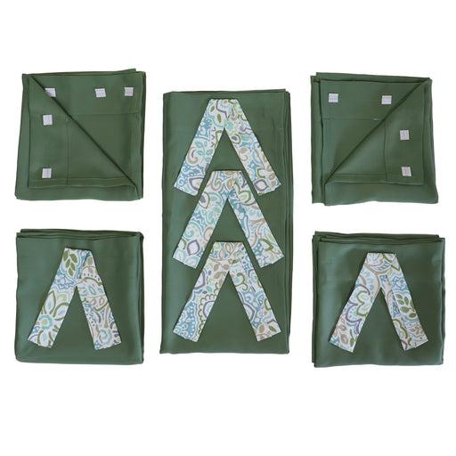 olive pop up camper curtain set with multi color ties