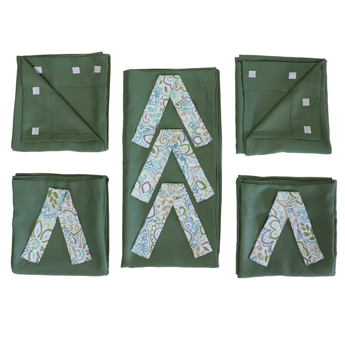 olive pop up camper curtain set with multi color ties