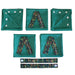 set of green pop up camper curtains with forest pattern ties