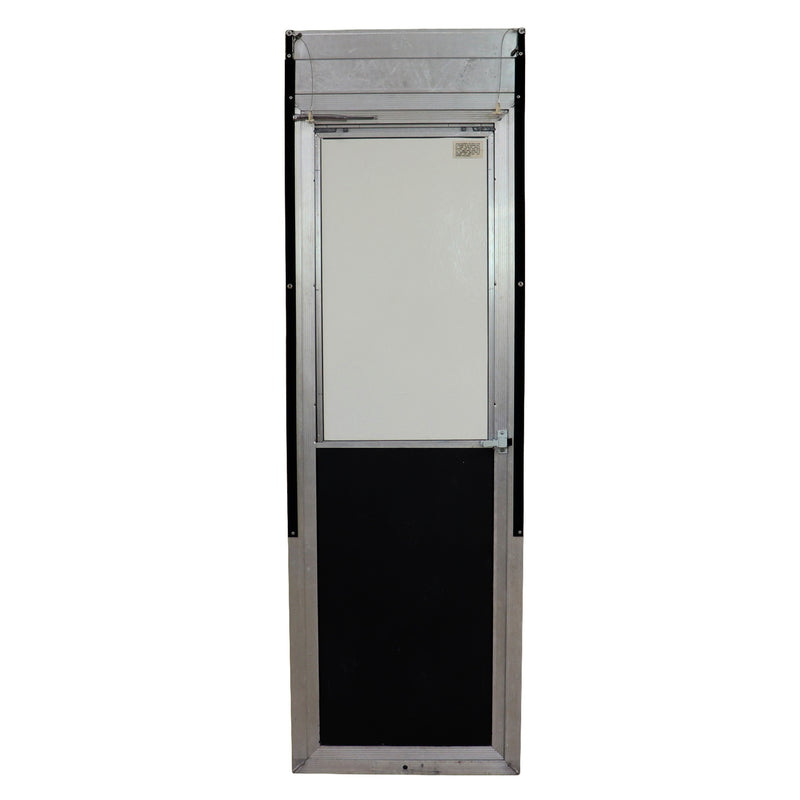 Screen door with panels on a white background