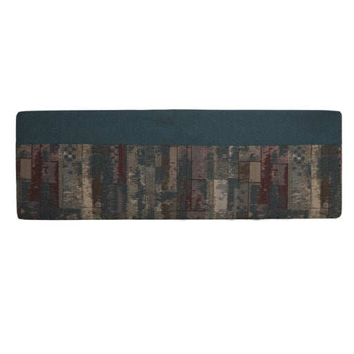 Rectangular sofa cushion with a patterned border on a white background