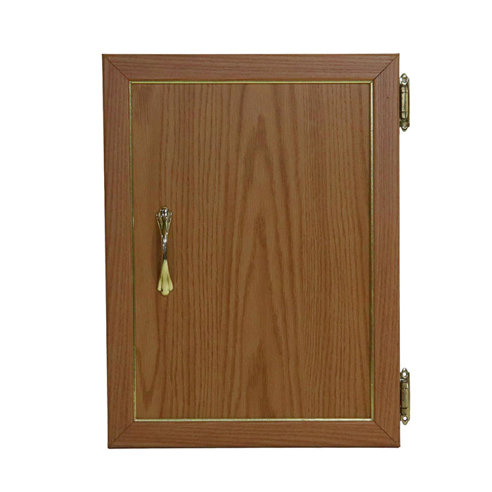 Wooden cabinet door with a handle on a white background