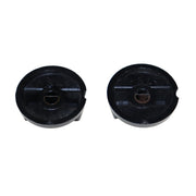 Two black plastic components on a white background