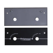 Two metal plates with screw holes on a white background, featuring the Wedgewood logo.