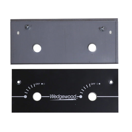 Two metal plates with screw holes on a white background, featuring the Wedgewood logo.