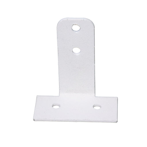 Metal bracket with two holes on a white background