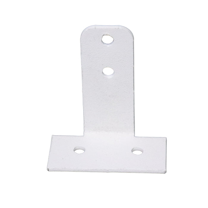 Metal bracket with two holes on a white background