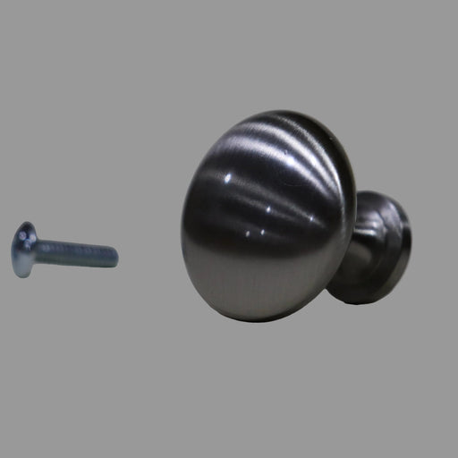 brushed nickel cabinet knob on a plain background