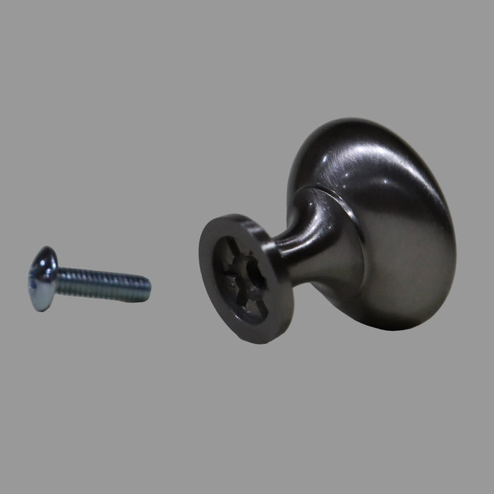 Metal cabinet knob for campers knob and screw on a gray background