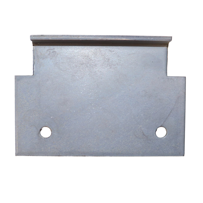 Metal bracket with two holes on a white background