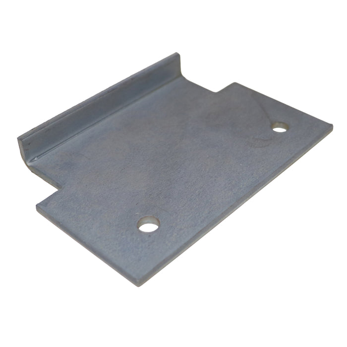 Metal bracket with two holes on a white background
