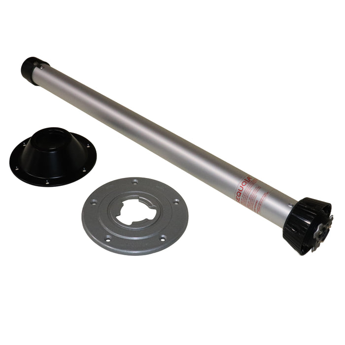 camper table leg kit with leg and both bases shown from a left angle.