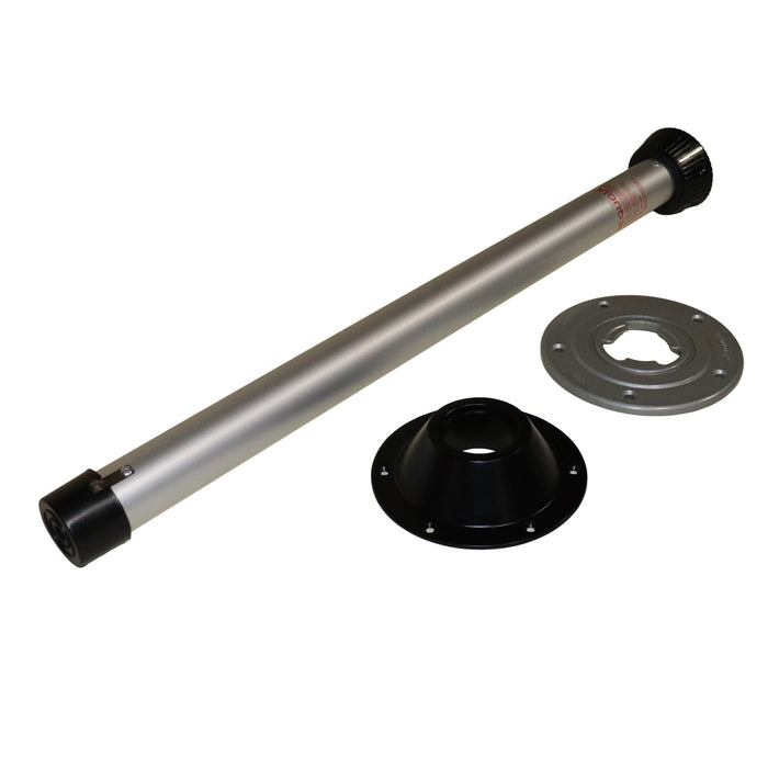 camper table leg kit with leg and both bases shown from a right angle