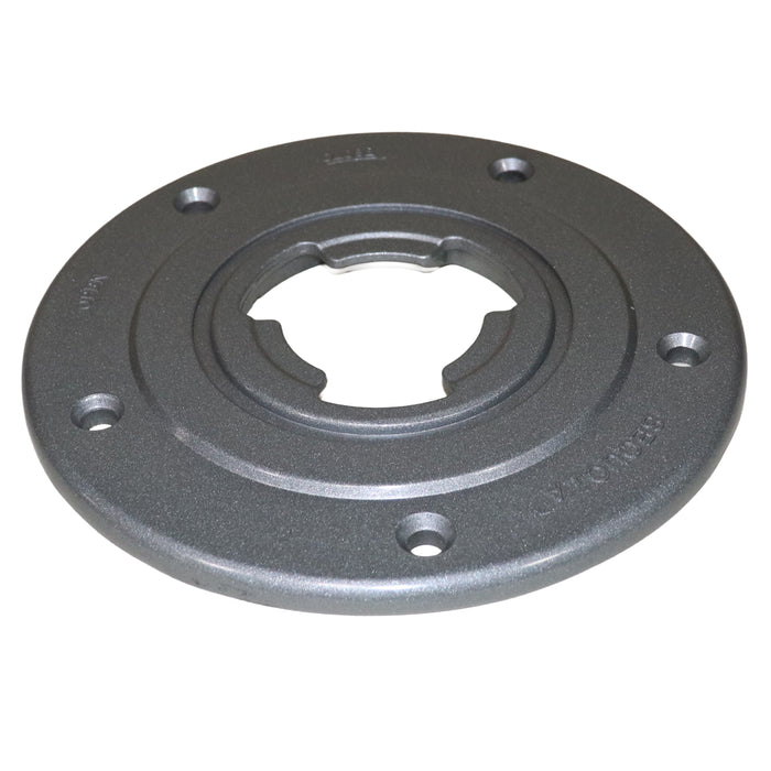 Metal table leg flange on a white background