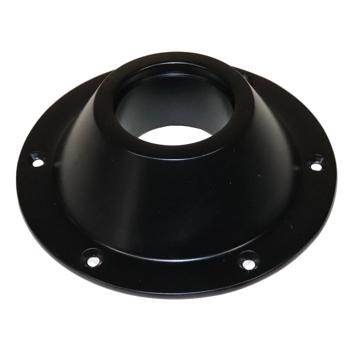 Black metal table leg flange on a white background