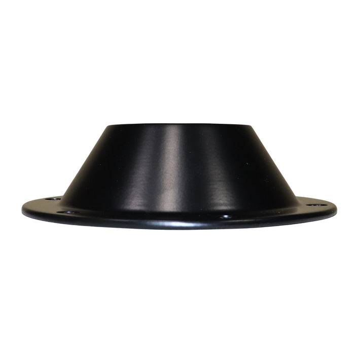Black metal table leg flange on a white background shown from the side