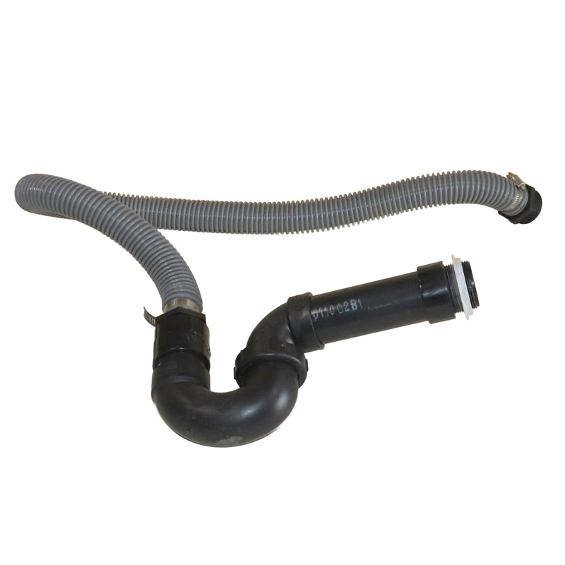 Gray and black hose with a connector on a white background