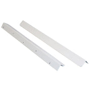 Two long white metal mounting rails with pre-drilled screw holes, shown on a plain white background.