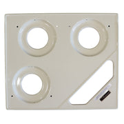 An off-white plastic replacement panel with three circular cutouts and a diagonal slot cutout, featuring a small black and white 'trav'ler' brand label in the lower right corner.