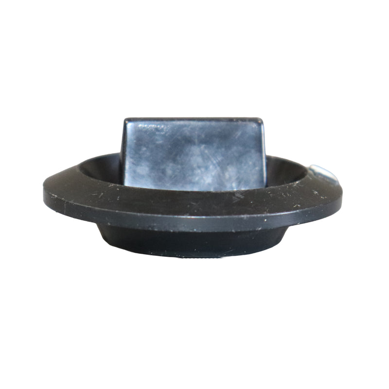 A black plastic stove knob shown from the side