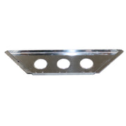 A triangular stainless steel grill insert with three circular cutouts, shown on a plain white background.