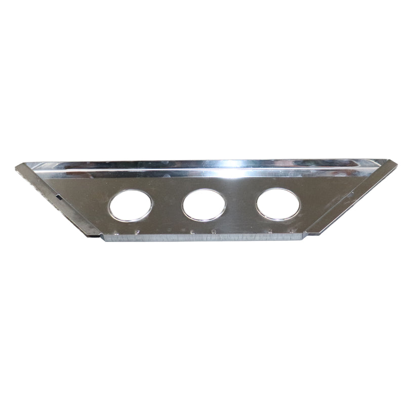 A triangular stainless steel grill insert with three circular cutouts, shown on a plain white background.
