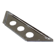 A triangular metal bracket or guard plate with three circular cutouts, shown on a plain white background.