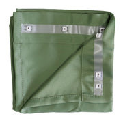 an olive curtain panel folded open showing the type d curtain clips