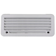 A white rectangular vent cover with horizontal slats and two screw holes, shown against a plain white background.