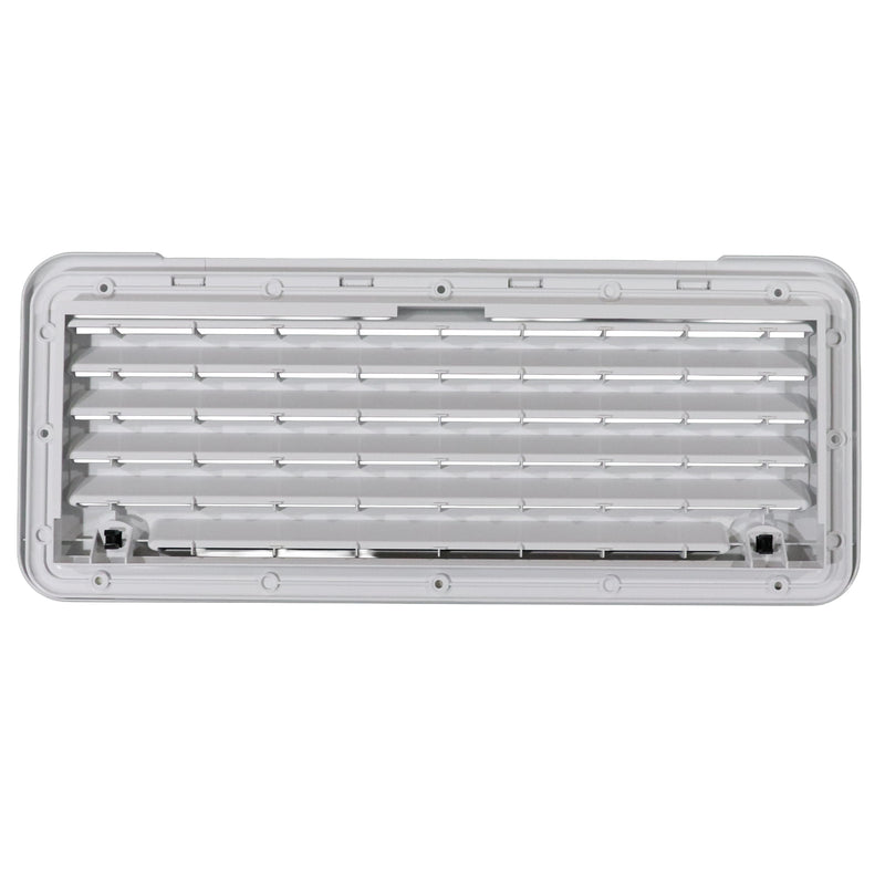 A rectangular white plastic vent or grille with horizontal slats, shown against a plain white background.