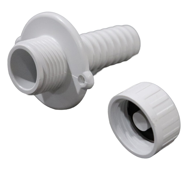 White plastic threaded cap and fitting component shown on a plain white background.