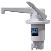 A white plastic manual water pump or pressure washer pump with a lever handle, shown against a plain white background.