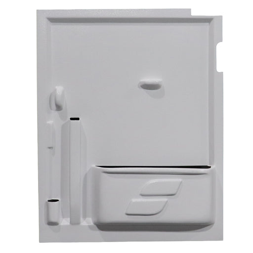 White molded plastic panel or cover with recessed details, shown against a plain white background.