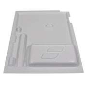 White molded plastic replacement panel or cover with recessed compartments and cutouts, shown on a plain white background.