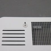 close up of the front of the door showing the latch cam and screen with vents