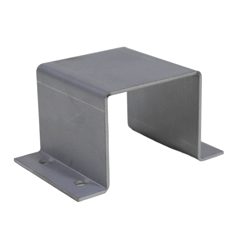 A gray metal U-channel bracket with flat mounting plates on both ends, shown on a plain white background.