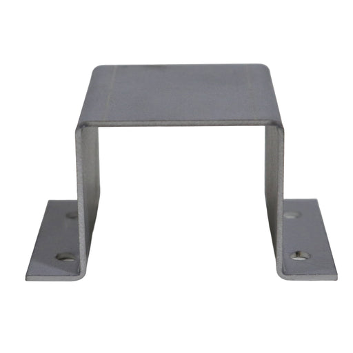 A gray metal U-channel bracket with flat mounting plates on both ends, shown against a plain white background.