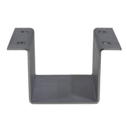 A dark gray U-shaped metal bracket with two flat mounting plates on the sides, each featuring two pre-drilled screw holes, shown against a plain white background.