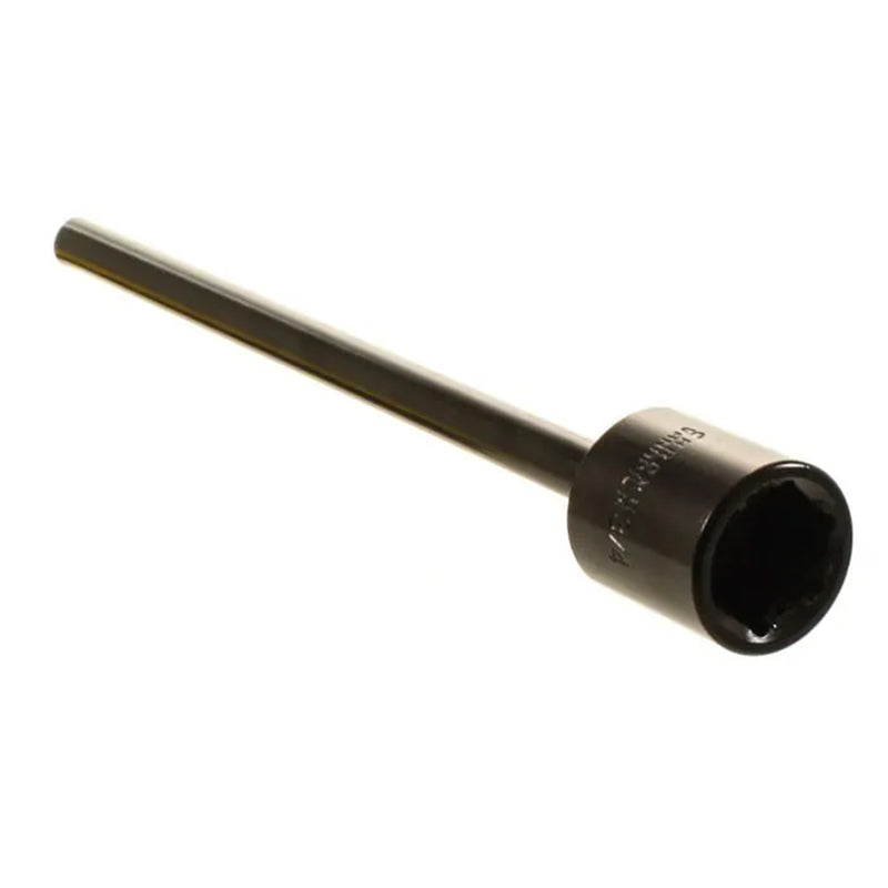 A black cordless drill / jacks adapter with a hexagonal head.