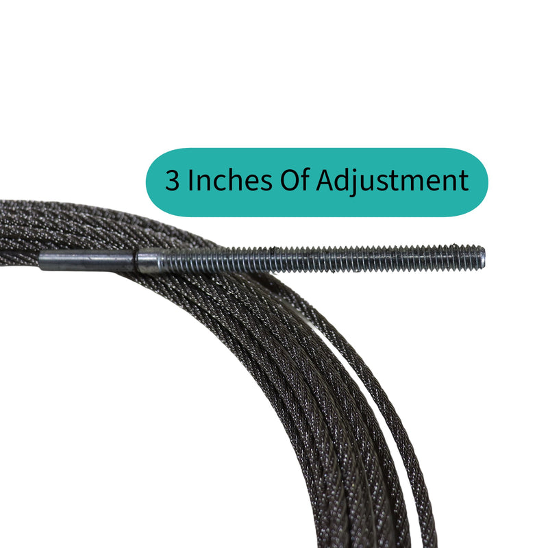 Coiled black cable with a text label indicating '3 Inches Of Adjustment' on a white background