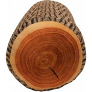 A large cylindrical pillow with a simulated wood log design, featuring a soft exterior and sturdy inner foam.