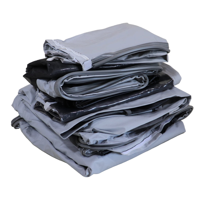 Stack of folded canvas on a beige background