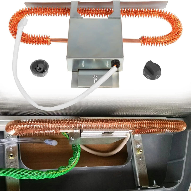 Close-up of a heat strip with copper coils and connectors.