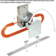 Heat strip assembly with thermostat and heater wire on a white background