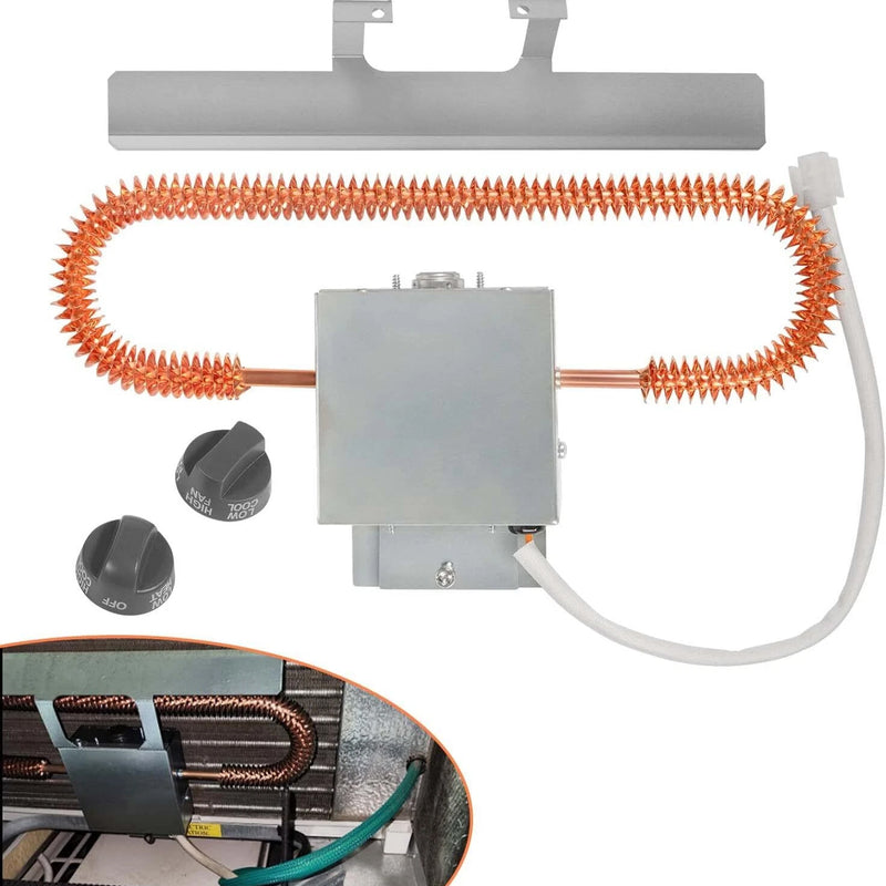 Heating element with coils and control knobs on a white background