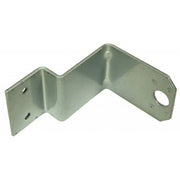 A silver metal bracket designed for mounting low pressure regulators that have a rear vent, intended for use with vertical rods between tank hold down bars and spanner nuts.