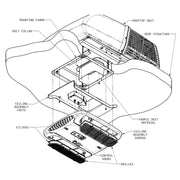 Technical diagram of an air conditioning system with labeled parts on a white background