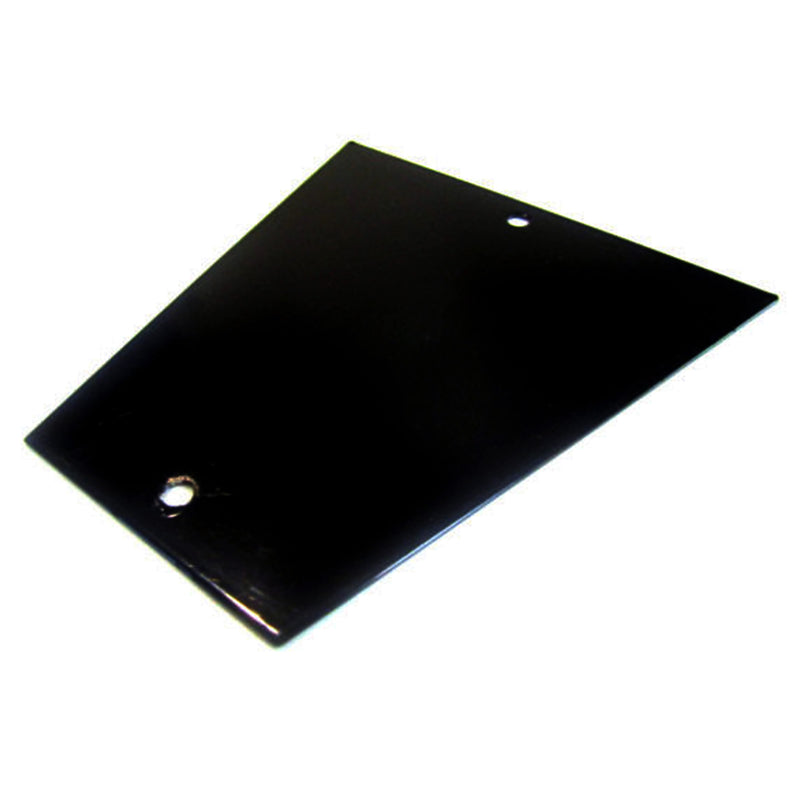 A black coupler hole cover plate for a pop-up camper, displayed on a plain background.