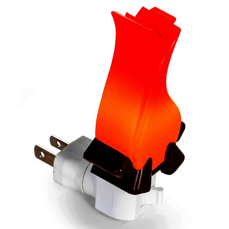 detailed image showing the campfire shade, switch and AC power plugs shown from a top angle